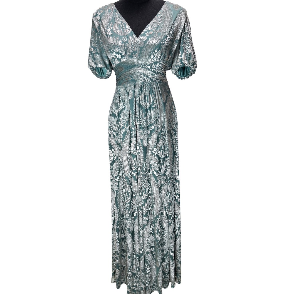 Women's Baltic Born Medium Teal Silver Velvet Burnout Esmeralda Maxi Dress